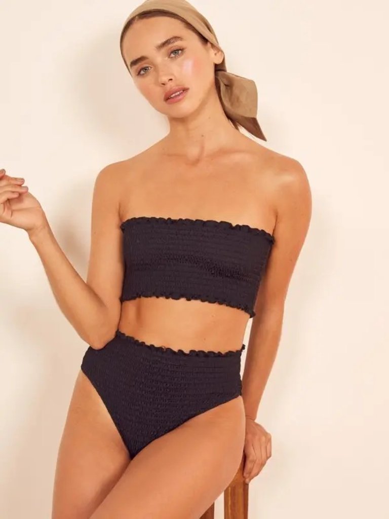 Reformation 2 Pc Tide Smocked Bikini Top Ventura Bottom In Black Top S, Bottom M
